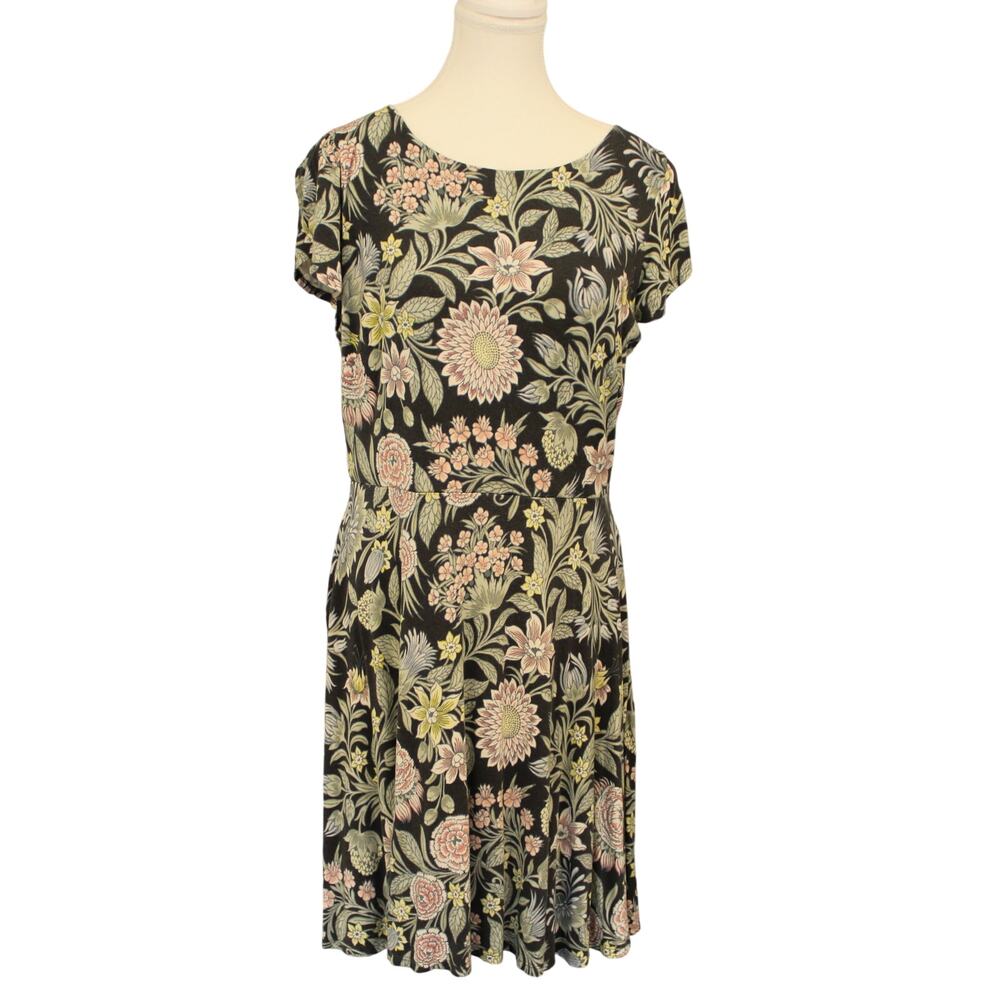 LOFT Floral Flutter Dress Petite Size L Crossover Back Multicolor Good